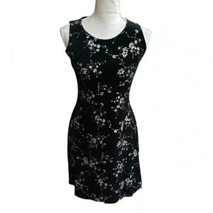 Vintage black velvet boat neck sleevelesss silver floral mini dress y2k 90s cute